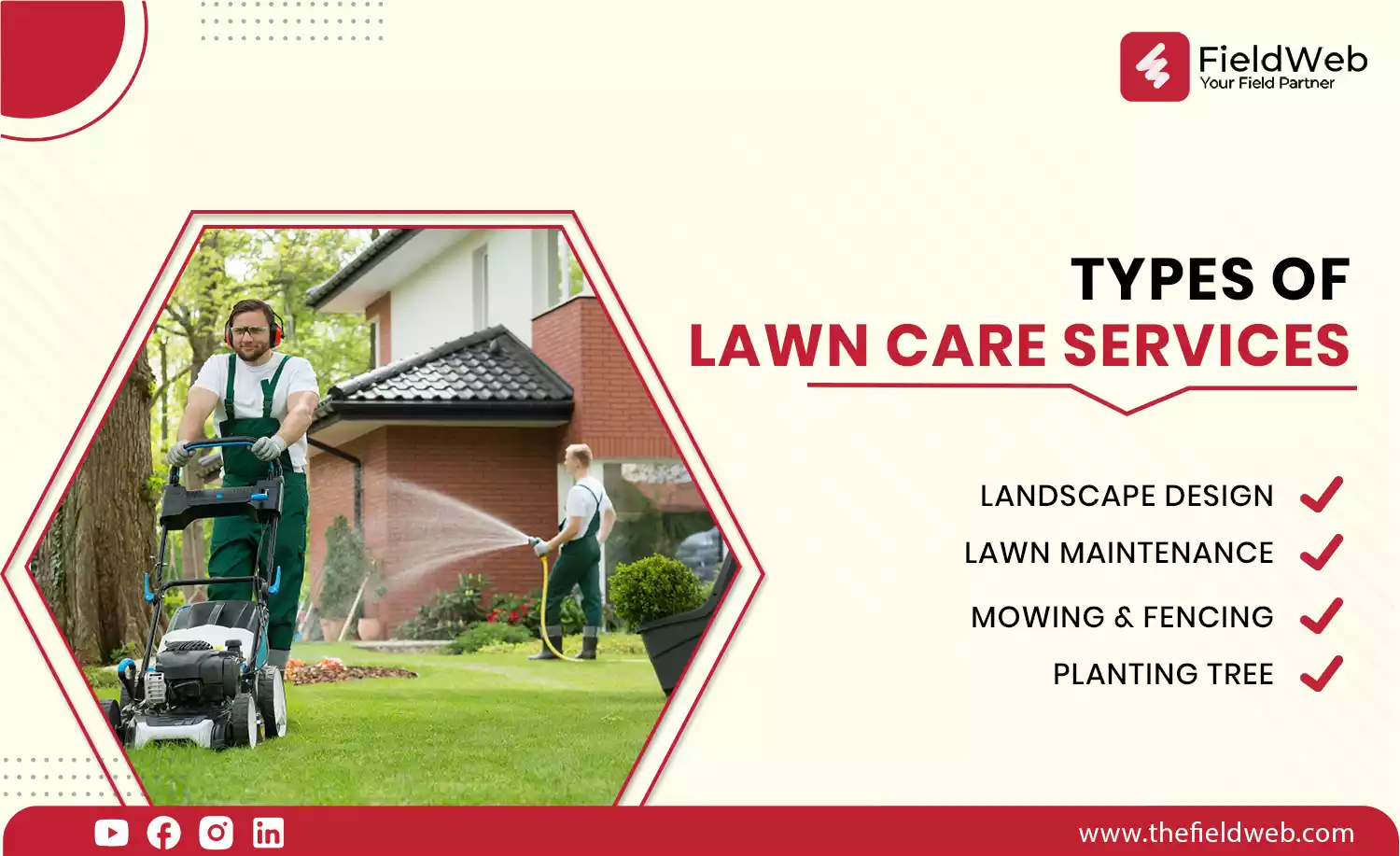 image is displaying 5 types of lawn care services